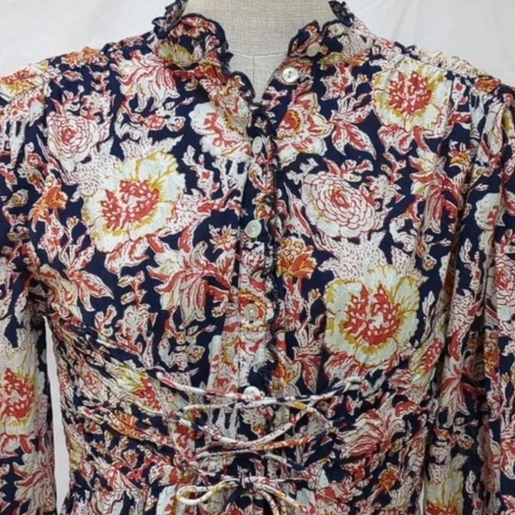 Anthropologie Antik Batik Cotton Puff Sleeve Button Up Gauzy Dress Medium - Picture 3 of 4